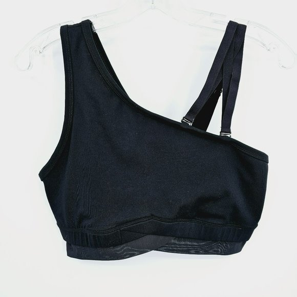 Fabletics Asymmetric Sports Bra Black One Shoulder Strappy Cross Mesh Adjustable - Picture 1 of 8